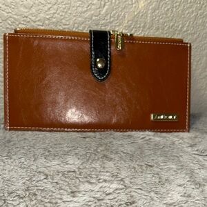 Stylish Tan Leather Wallet with Black Accents